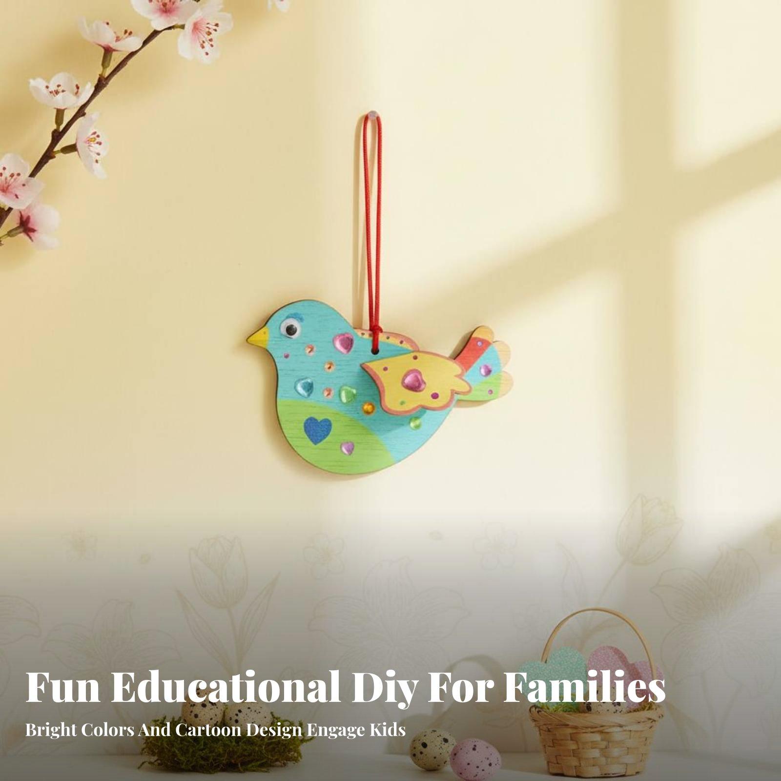 Kid Toys And Craft - ชุดงานฝีมือประดับตกแต่งรูปนกไม้ DIY สำหรับเด็ก ชุดสีระบายภาพแบบ 3 มิติ