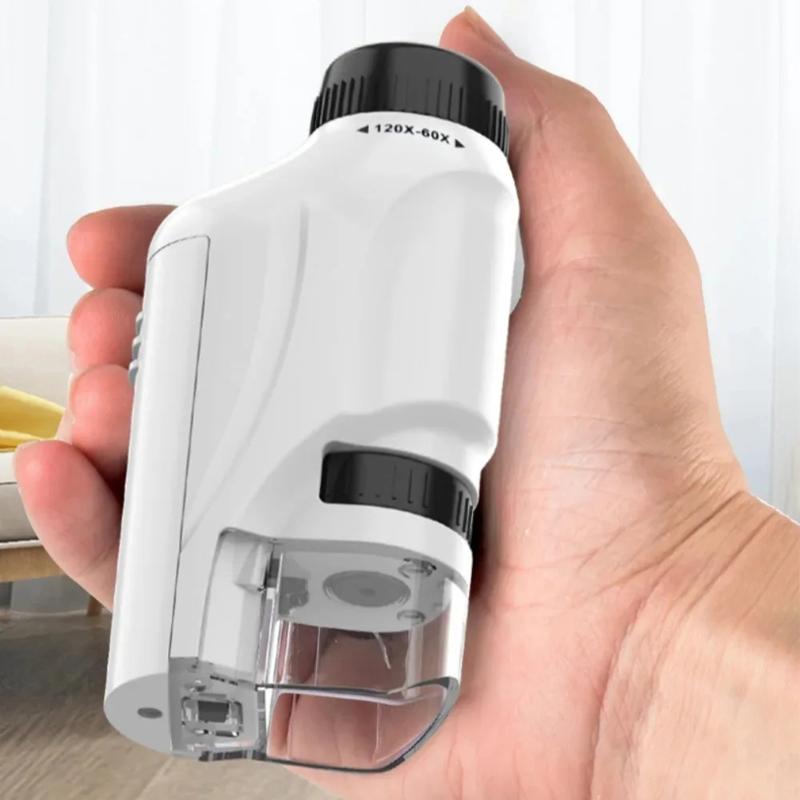Microscope Kids Science - กล้องจุลทรรศน์ 60-120x กล้องจุลทรรศน์แบบใช้มือถือในห้องปฏิบัติการ กล้องจุลทรรศน์แบบใช้แบตเตอรี่พร้อมไฟ LED กล้องจุลทรรศน์วิทยาศาสตร์สำหรับเด็ก