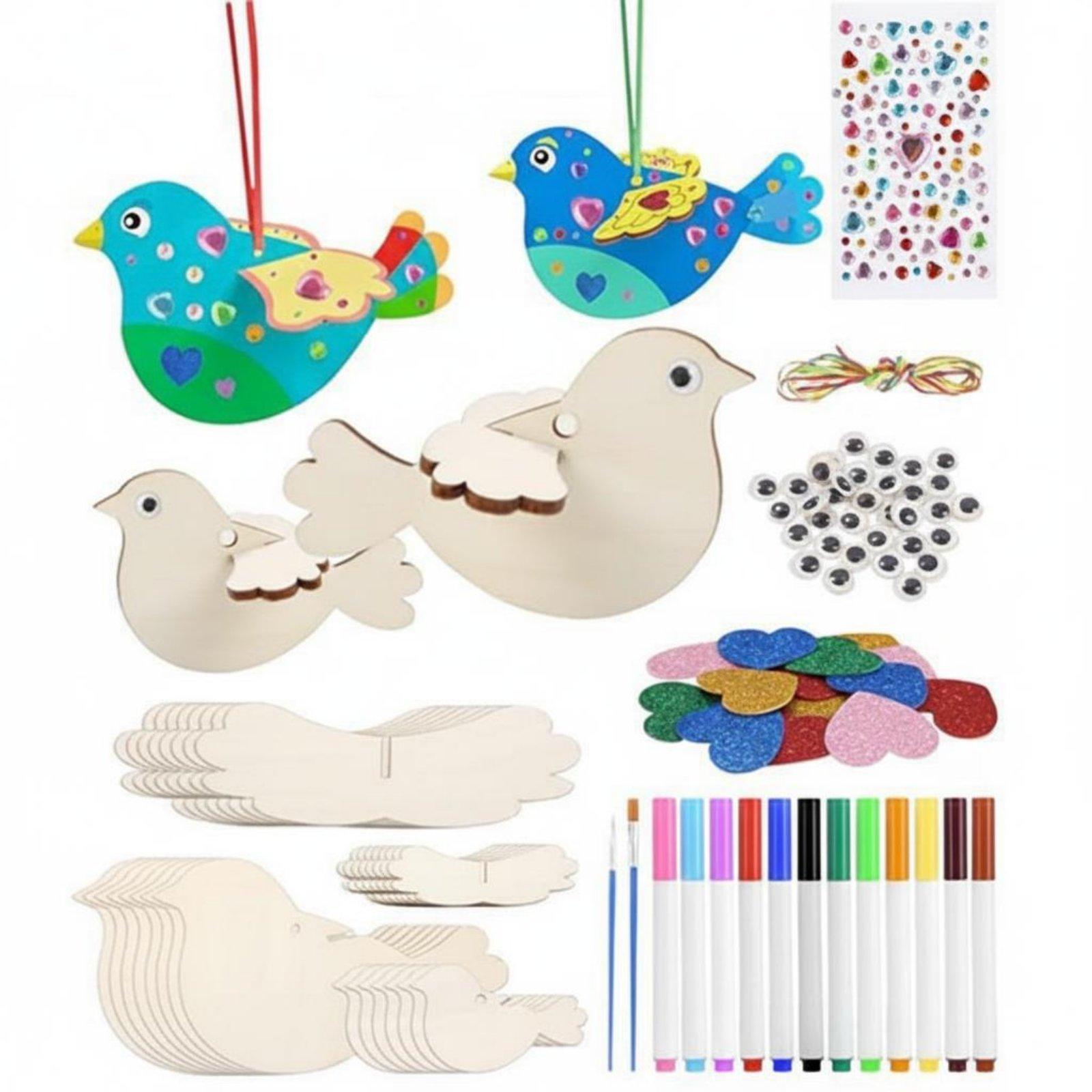 Kid Toys And Craft - ชุดงานฝีมือ DIY ตกแต่งรูปนกไม้สำหรับเด็ก ชุดจิ๊กซอว์ 3 มิติ