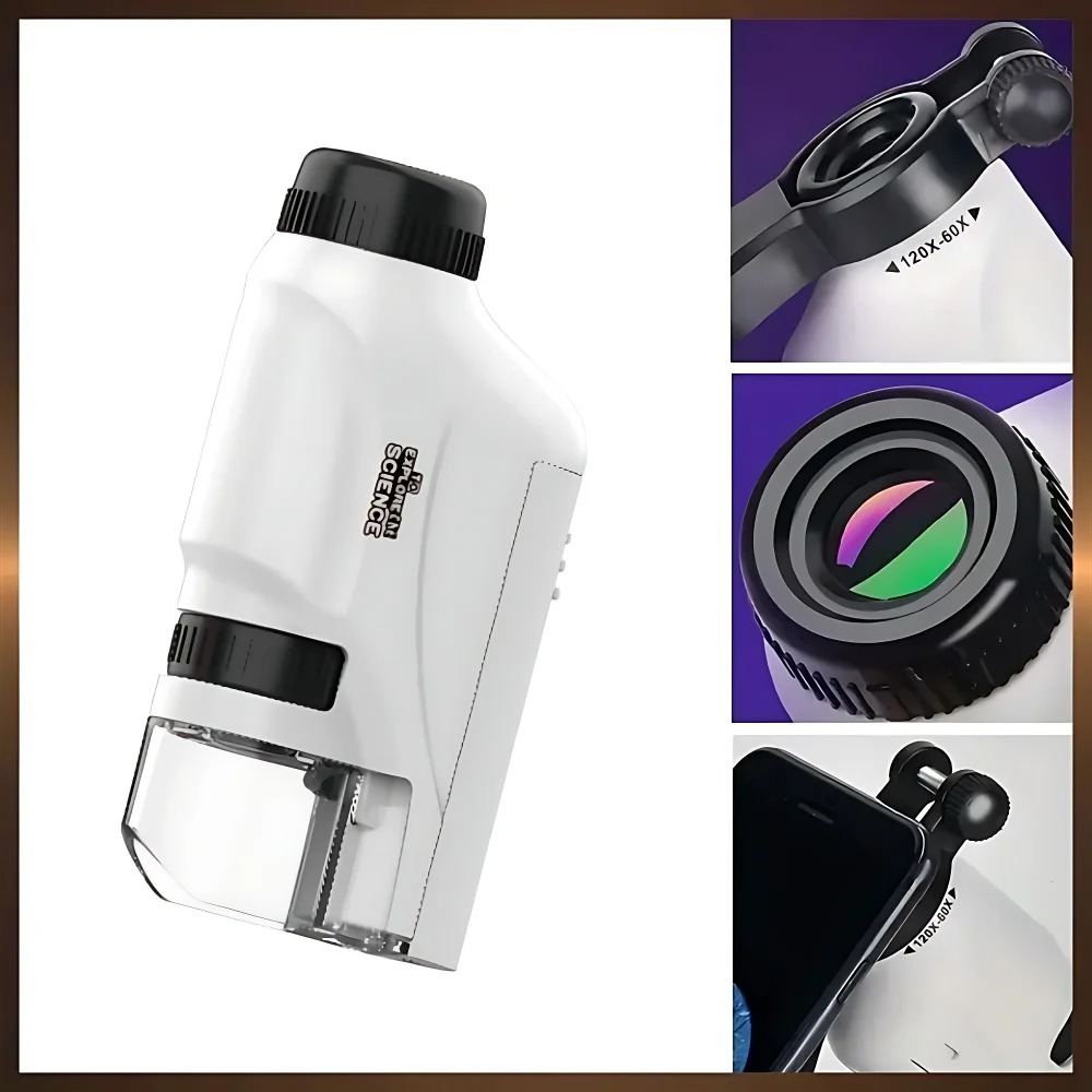 Microscope Kids Science - XC กล้องจุลทรรศน์ 60-120x กล้องจุลทรรศน์แบบใช้มือถือในห้องปฏิบัติการกล้องจุลทรรศน์ที่ใช้แบตเตอรี่พร้อมไฟ LED กล้องจุลทรรศน์วิทยาศาสตร์สำหรับเด็ก