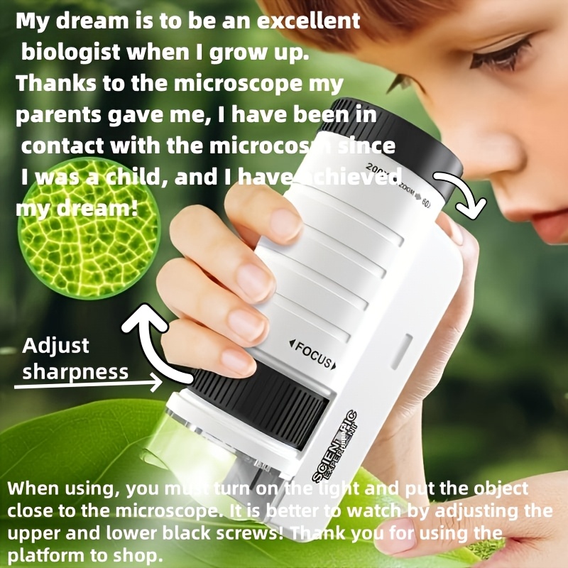 Microscope Kids Science - ชุดกล้องจุลทรรศน์แบบมือถือ สำหรับห้องปฏิบัติการ บ้าน โรงเรียน วิทยาศาสตร์ชีวภาพ ของเล่นเสริมการเรียนรู้สำหรับเด็ก