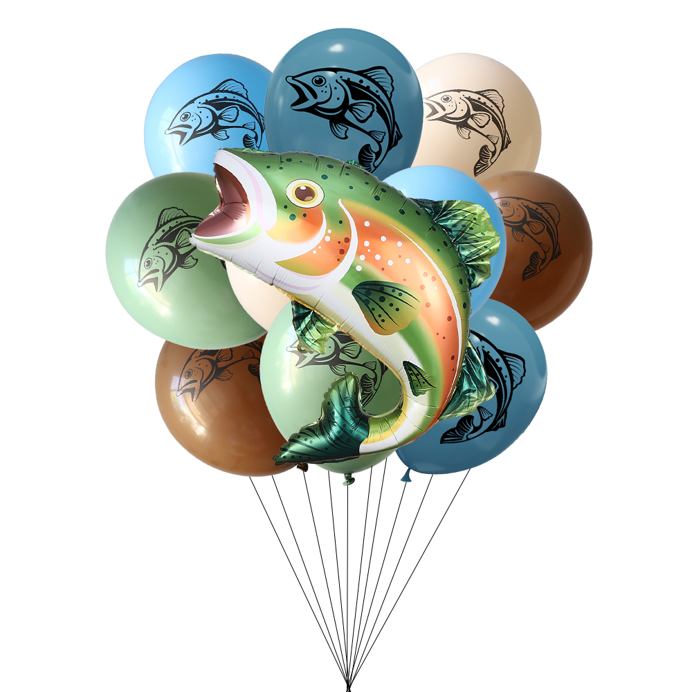 Water Balloon Set - Rainbow Trout ชุดบอลลูนขนาดใหญ่ปลาเทราท์ฟอยล์บอลลูนปลาเทราท์พิมพ์บอลลูนตกปลาทะเลธีมวันเกิด Baby Shower Party
