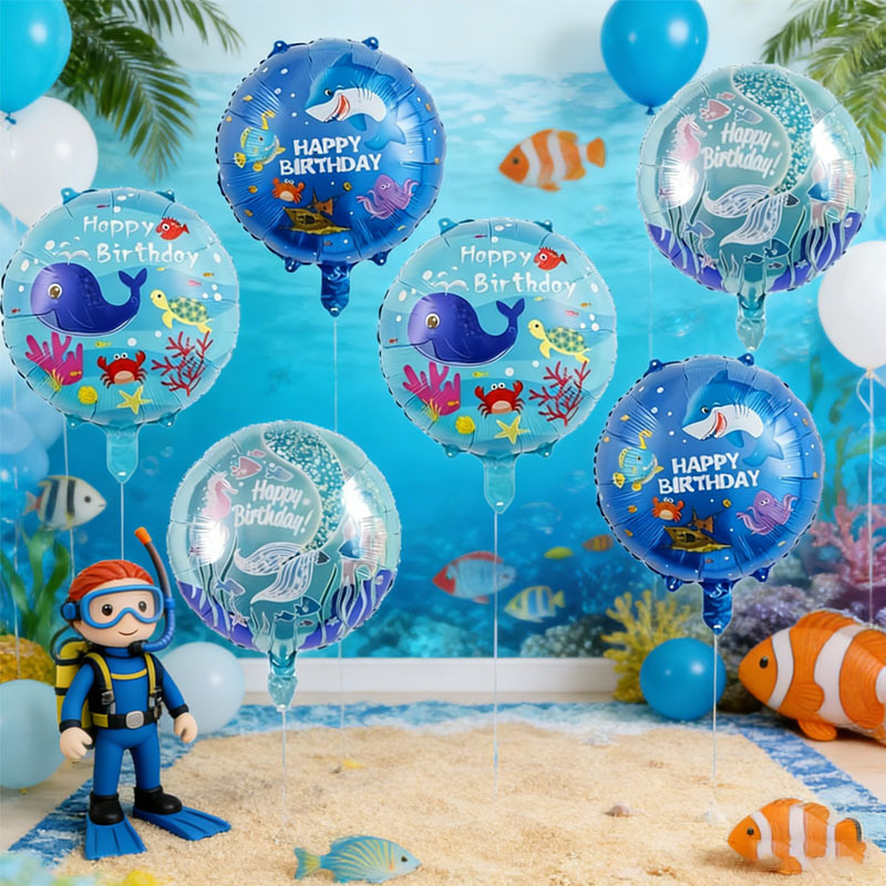 Water Balloon Set - ชุดลูกโป่งธีมมหาสมุทร 6 ชิ้น ลายเงือก ฉลาม วาฬ