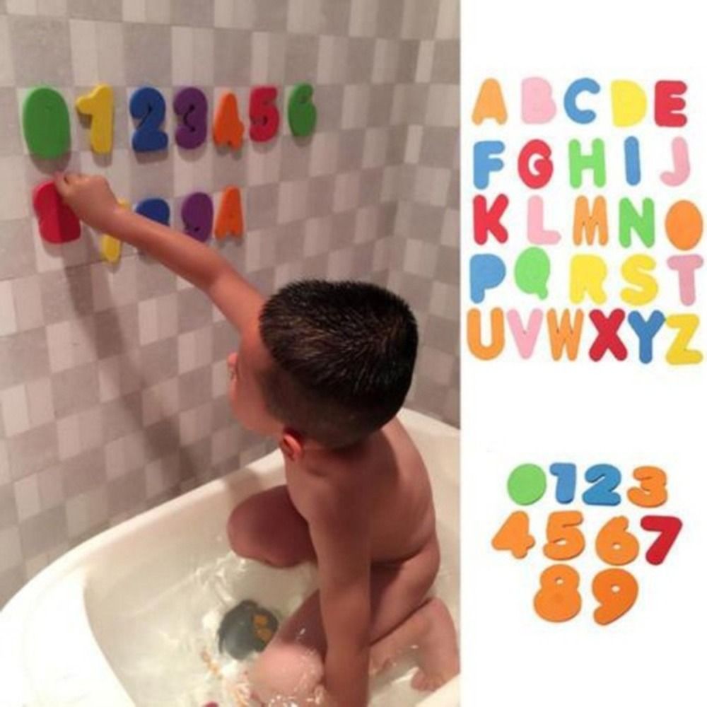 Bath Letter Number Foam - ชุดสติกเกอร์เกม 36 ชิ้น สำหรับทุกเพศ เล่นในน้ำ ชุดโฟมตัวอักษร