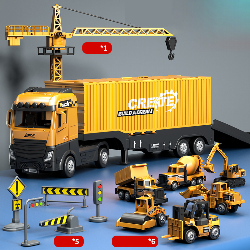 Kids Toys Unique - โลหะผสมรถบรรทุกก่อสร้างของเล่นสําหรับเด็กเสียงไฟ Effects Take Apart คอนเทนเนอร์เครน,รถบรรทุก,เครื่องผสมซีเมนต์
