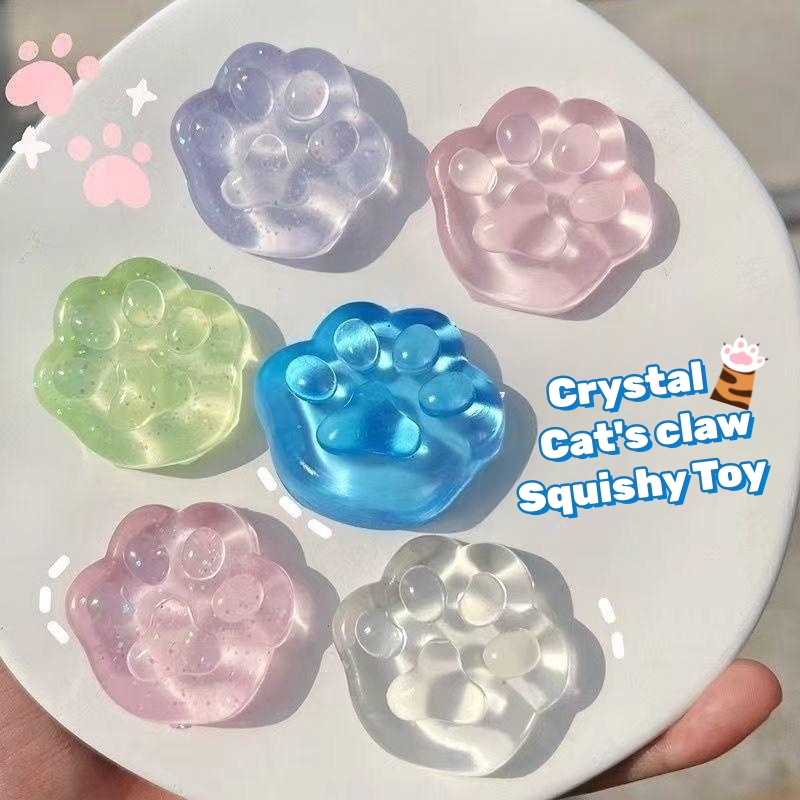 Kids Toys Unique - ของเล่นบีบคลายเครียดรูปอุ้งเท้าแมวคาวาอี้ 3 ชิ้น เนื้อนุ่มเหมือนจริง พร้อมกลิตเตอร์ ของเล่นบีบคลายเครียดสำหรับเด็กและผู้ใหญ่