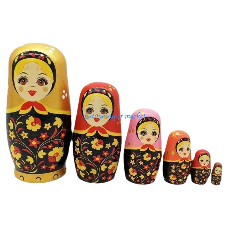 Kid Toys And Craft - 090B 6 ชั้นตุ๊กตาทำรังของรัสเซียไม้มือทาสีเด็กศิลปะพื้นบ้านแบบดั้งเดิมของเล่น