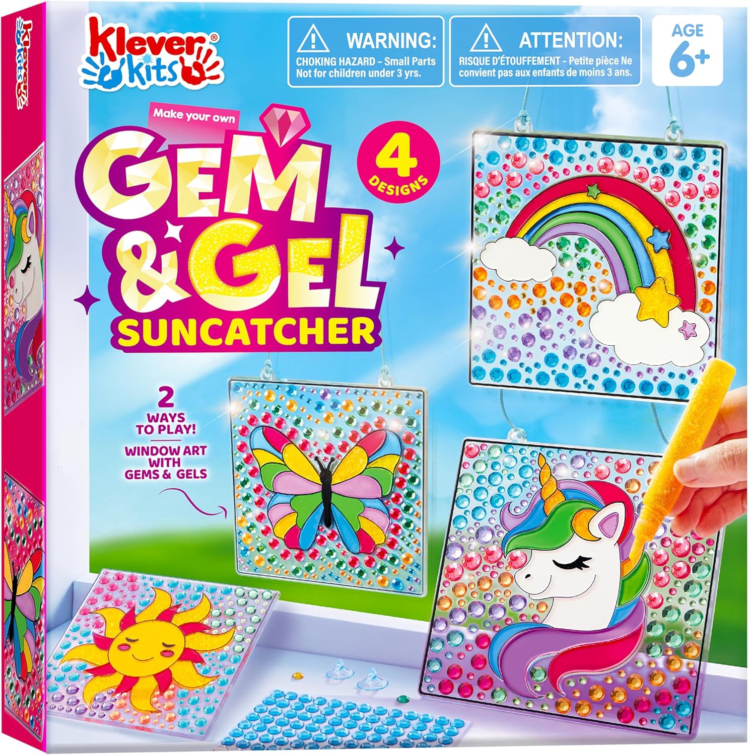 Kid Toys And Craft - JOYFY ชุดศิลปะตกแต่งหน้าต่าง 4 ชิ้น 2-in-1 อัญมณีและเจล