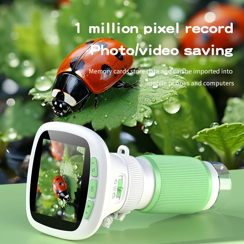 Microscope Kids Science - กล้องจุลทรรศน์แบบมือถือสำหรับเด็กพร้อมโฟกัสแบบหมุนได้และหน้าจอความละเอียดสูงขนาด 2.4 นิ้วสำหรับกล้องจุลทรรศน์วิทยาศาสตร์สำหรับเด็กกลางแจ้ง 1000x
