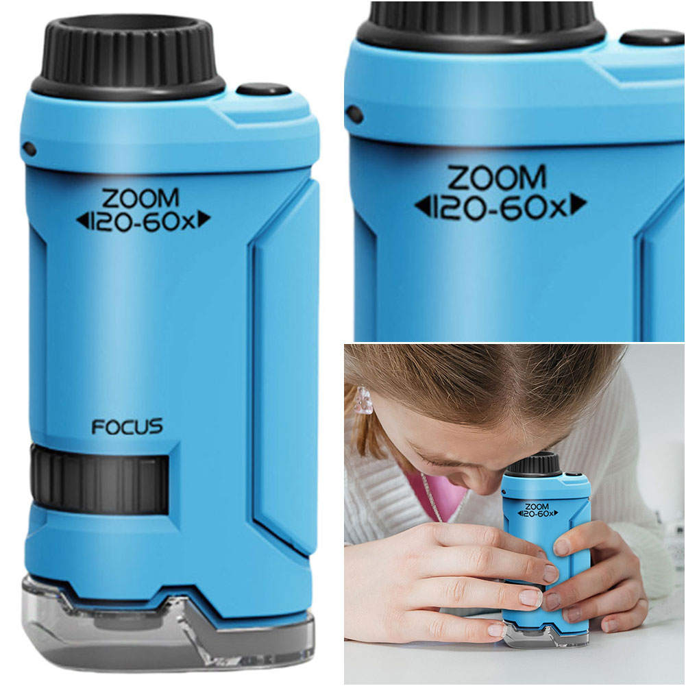 Microscope Kids Science - ใหม่ 60x-120x กล้องจุลทรรศน์แบบใช้มือถือ LED Lighted การศึกษากล้องจุลทรรศน์พ็อกเก็ตของเล่นวิทยาศาสตร์กลางแจ้งเด็ก