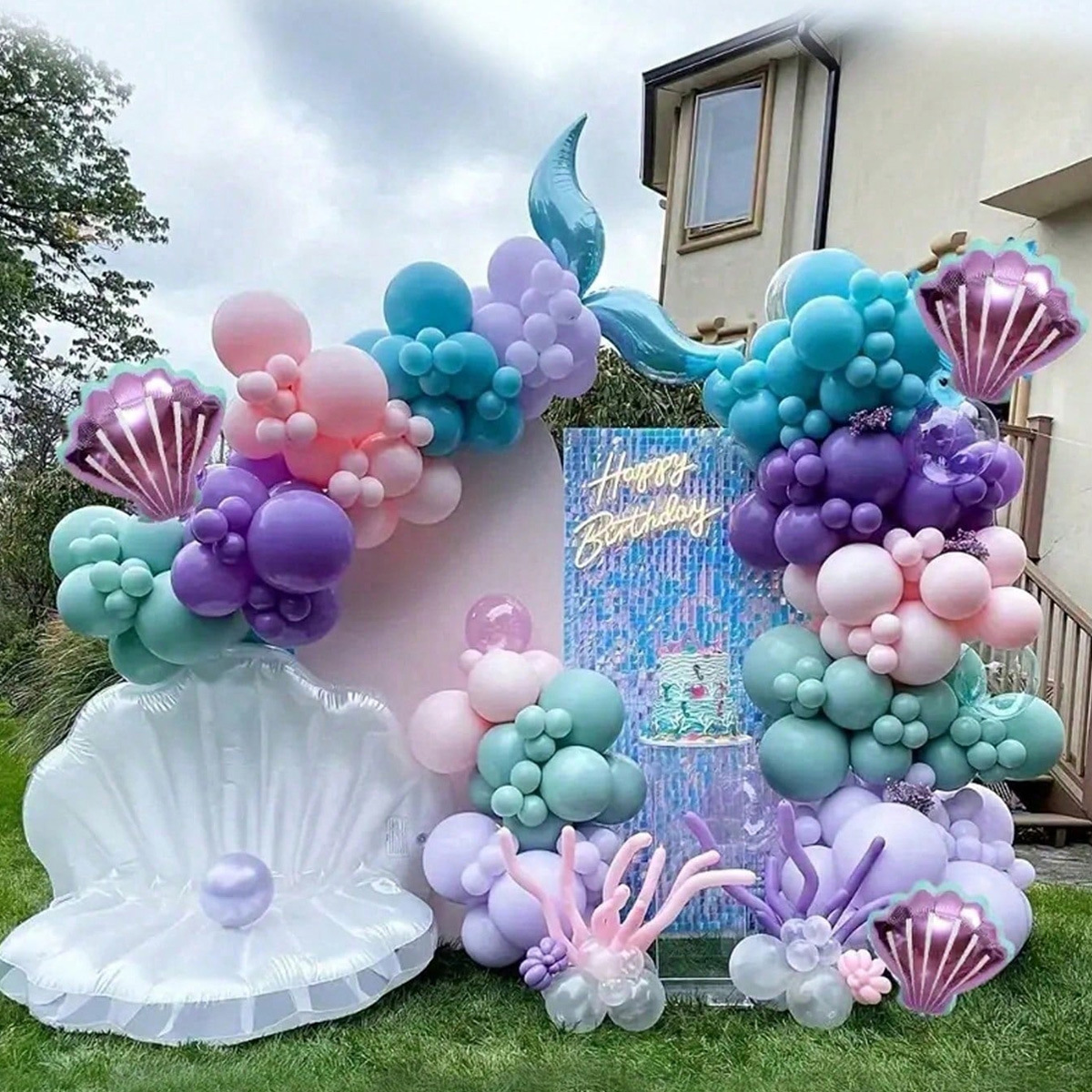 Water Balloon Set - ชุดลูกโป่งเมอร์เมด 202 ชิ้น ชุดลูกโป่งธีมมหาสมุทร ธีมปาร์ตี้วันเกิดเด็กผู้หญิง ตกแต่งภายในและภายนอกอาคาร