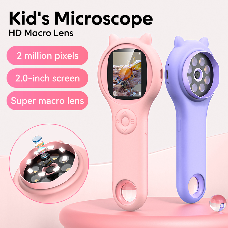 Microscope Kids Science - Mini Kids กล้องจุลทรรศน์แสงพร้อมฟังก์ชั่นภาพและวิดีโอ 500X สังเกตกล้องจุลทรรศน์วิทยาศาสตร์โลกของเล่นเพื่อการศึกษาเด็ก
