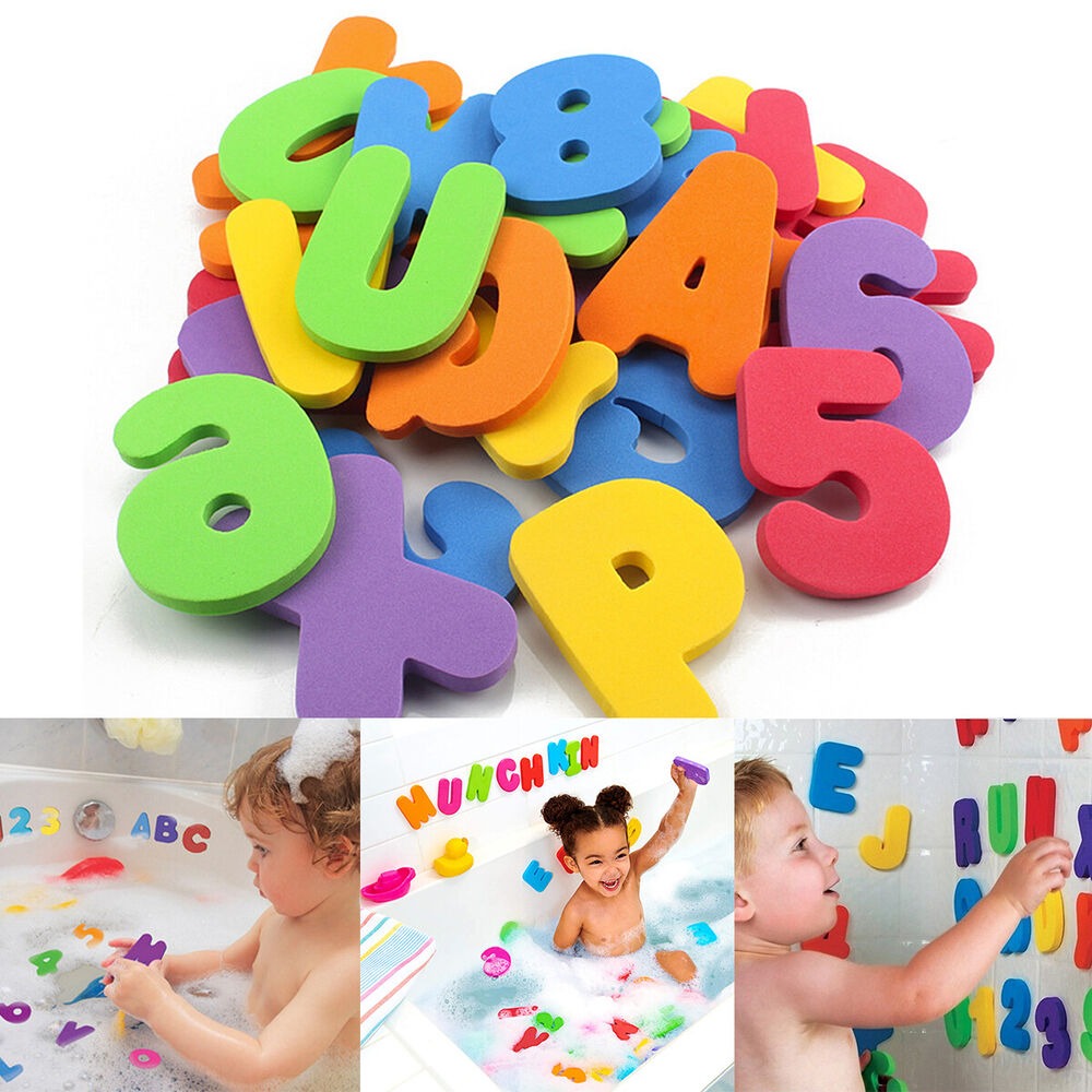Bath Letter Number Foam - 36 ชิ้นสติกเกอร์เกมว่ายน้ําเล่นของเล่นเด็กเด็ก ABC 123 ตัวอักษรตัวเลขตัวอักษรอ่างอาบน้ําโฟมชุด